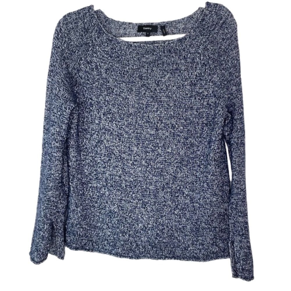 Theory Blue Speckled Knit Wide Neck Sweater Cashmere Linen sz. S #QQ